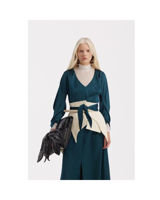 Julia Allert Green Satin Ankle-Length Dress With Belt