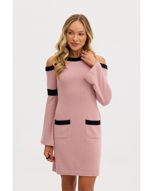 Why Mary Pink Serena Wool Knit Long Sleeve Cold Shoulder Dress