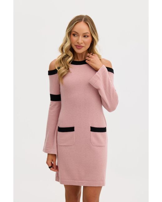 Why Mary Pink Serena Wool Knit Long Sleeve Cold Shoulder Dress