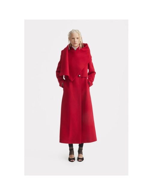 Julia Allert Red Elegant Long Draped Transformer Mid-Season Coat –