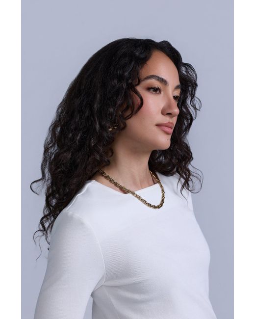 Rave on Trend White Square Neck Ribbed Tee