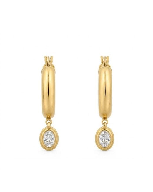 Artisan Metallic 14K Diamond Oval Drop Hoop Earrings