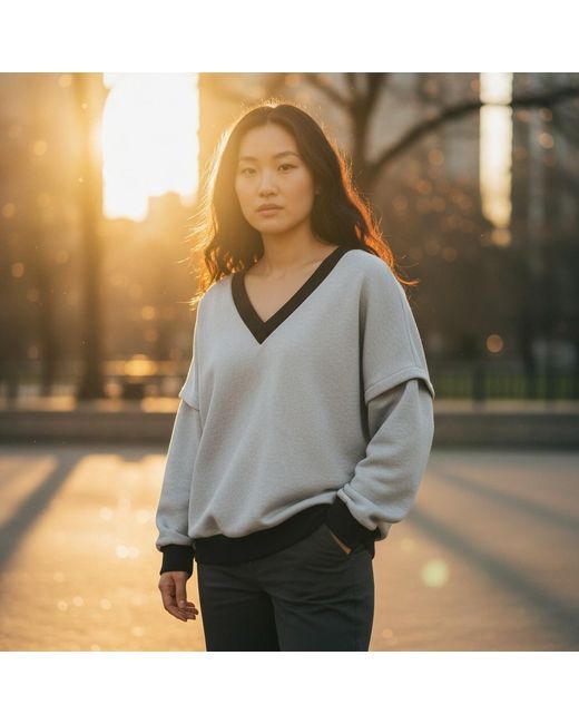 BEIRA Gray Victoria V-Neck Sweatshirt –