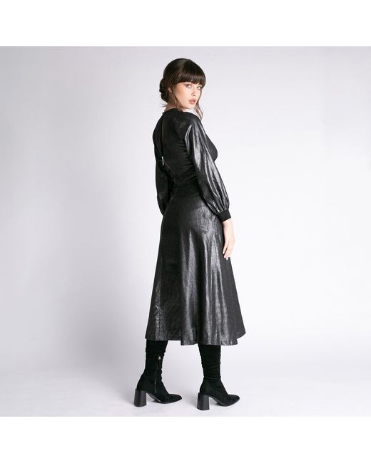 Larisa Dragna Black Linen Midi Dress With Metallic Sheen