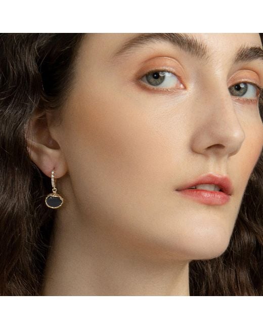 Vintouch Italy Metallic Ad Astra-Plated Onyx Mini Hoop Earrings