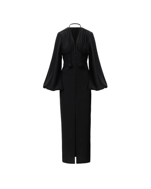 Lita Couture Black Ample-Sleeve Maxi Silk Dress