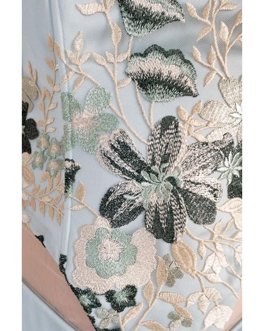 Clerestory Gray Coralie Floral Embroidered Halter Corset Mini Dress