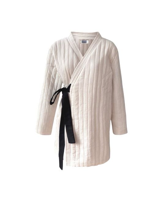 London Atelier Byproduct Black Neutrals Cream Cotton Padded Kimono Jacket