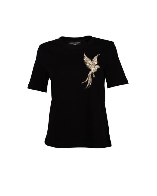 House of Laines London Black Laines Couture Embellished Bird Of Paradise T-Shirt