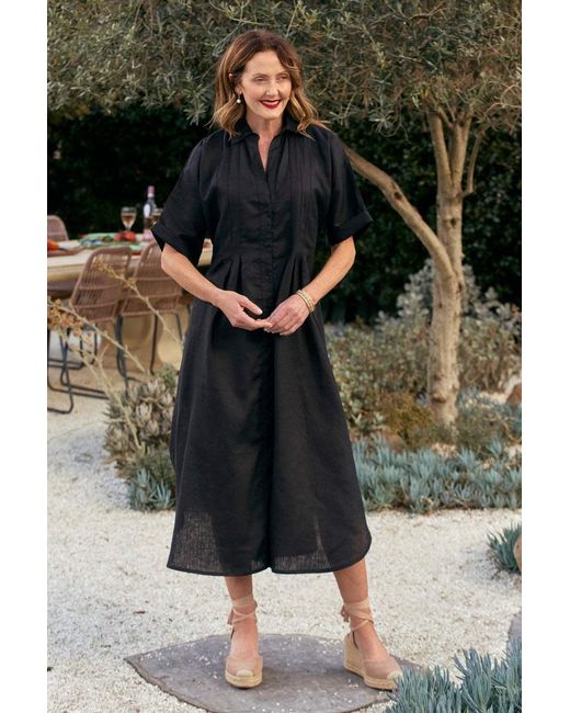 Adrift Clothing Black Bridget Linen Pleated Dress
