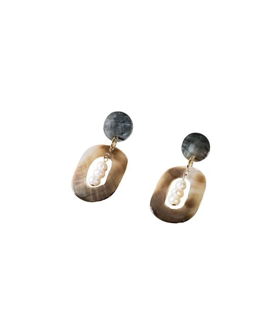 LIKHÂ Black Oval Earrings With Inner Pearls