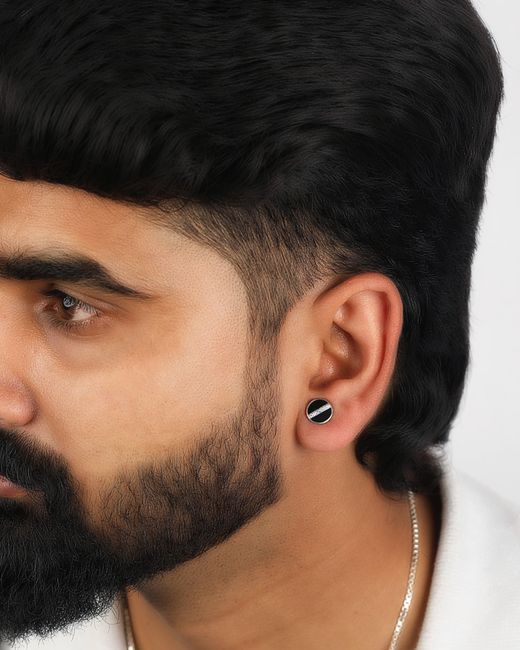 The Jewelz Black Enamel & Sparkling Cz Stud Earrings for men