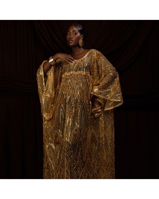 NALÈ Natural Beaded Embellished Kaftan Dress