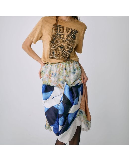 Miro Misljen Blue Patchwork Print Midi Skirt