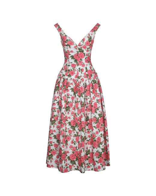 Miss Circle New York Wilfreda Blooming Floral Linen Sweetheart Midi Dress