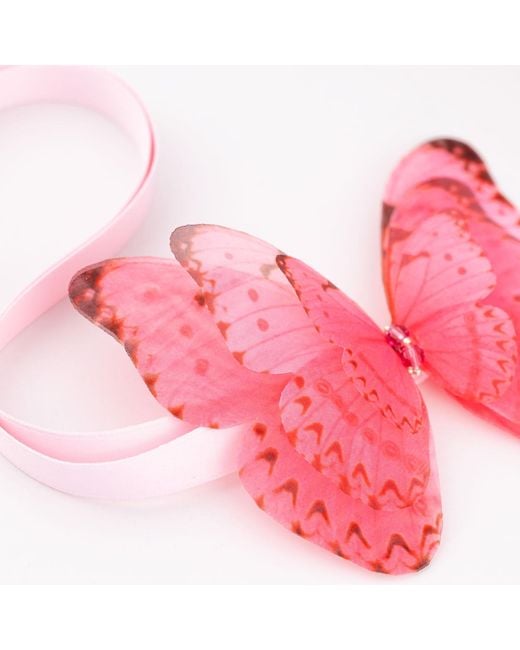 Oana Savu Pink Necklace Ribbon Tie Chocker Silk Butterfly Goddess Festival Accessory
