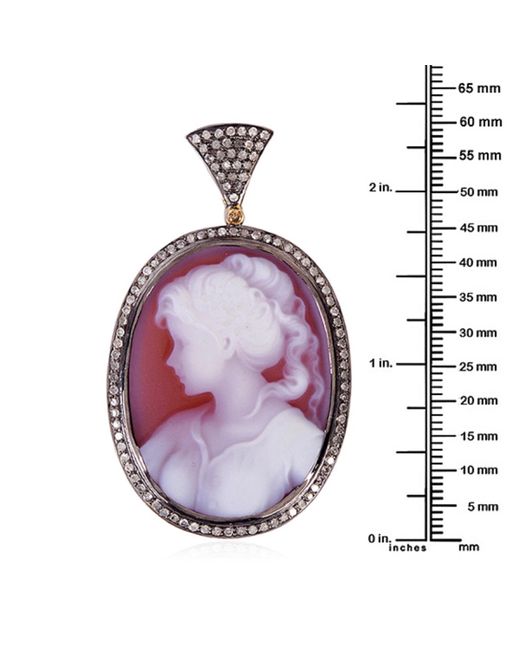 Artisan Metallic 18k Solid & Sterling Silver With Pave Diamond And Shall Cameo Face Pendant