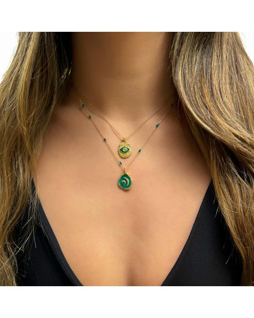 Ebru Jewelry Metallic New Beginning Moon Enamel Chain Necklace