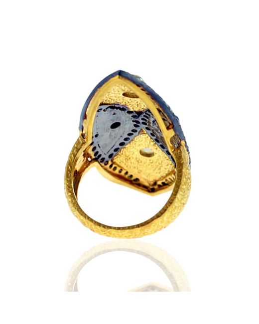 Artisan Blue Gemstone Diamond 14k Gold 925 Sterling Silver Marquise Shape Ring Jewelry