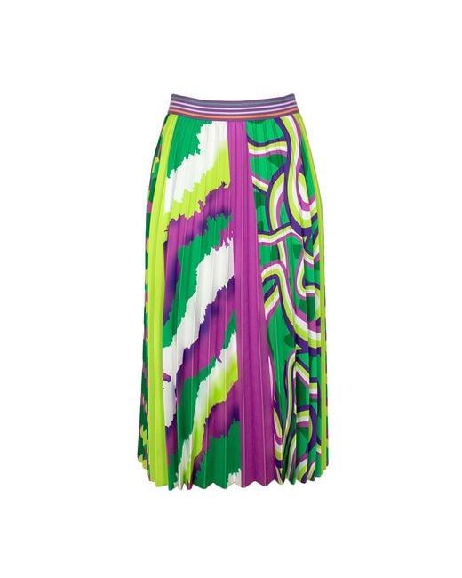 Lalipop Design Green Half-circle Pleated Midi Skirt With Colorful Digital Print