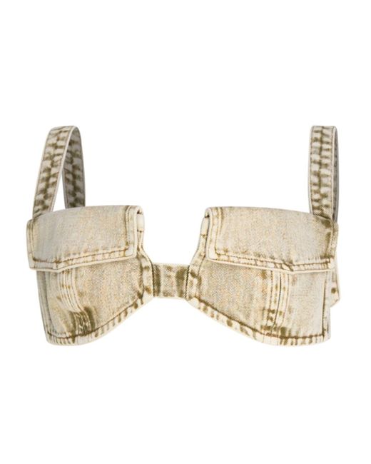 Circular Path Natural Neutrals Pocket Denim Bikini Top
