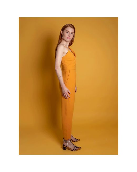 Femponiq Orange Peak Lapel Tailored Jumpsuit