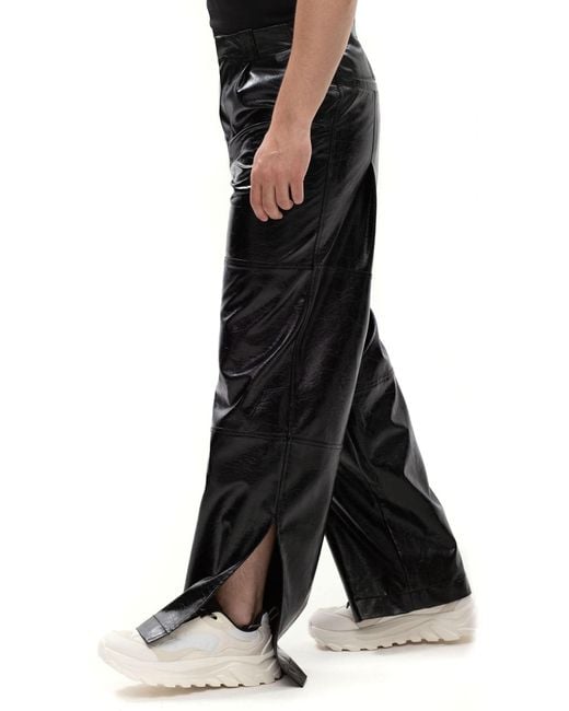 Maison Bogomil Black Cut Flow – Leather Trousers With Slits & Hem Openings for men
