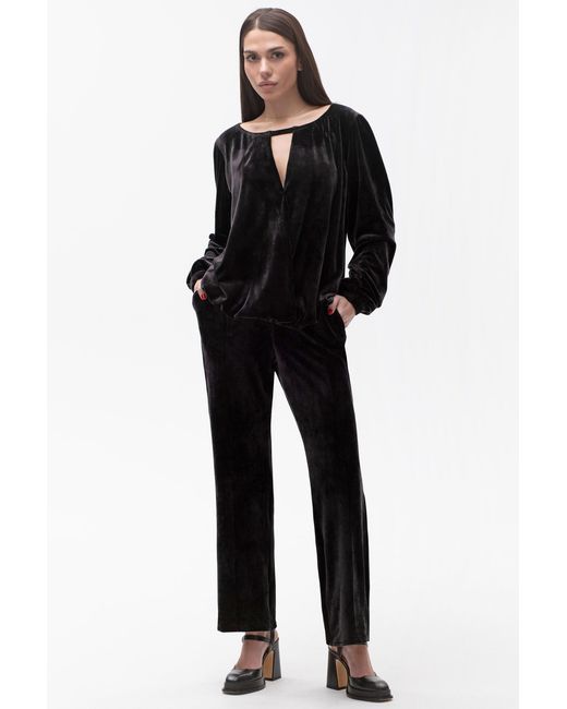 Maison Bogomil Black Plush Surplice Blouse
