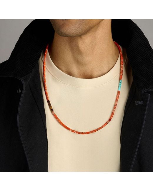Nialaya Orange Jasper Heishi Necklace for men
