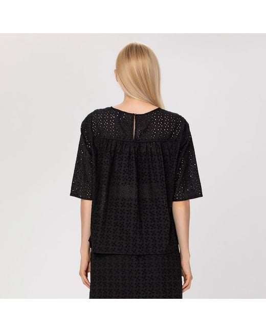 Smart and Joy Black Eyelet Cotton Lace Loose Blouse