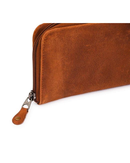 Hides Leather Co. Brown Handmade Leather Zip Wallet, Iridescent Midi Travel Organizer