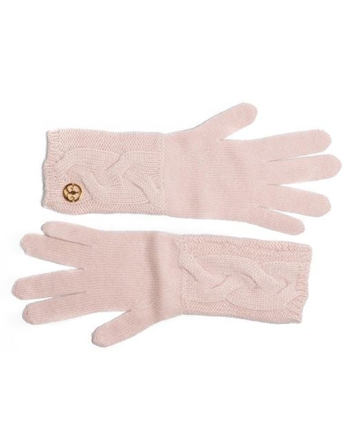 Bel Cashmere Pink Cable Knitted Light Cashmere Gloves