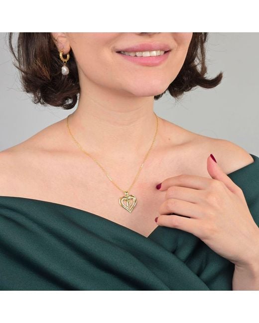 Harfi Metallic Statement Love Heart Initial Necklace Plated Charm Necklace