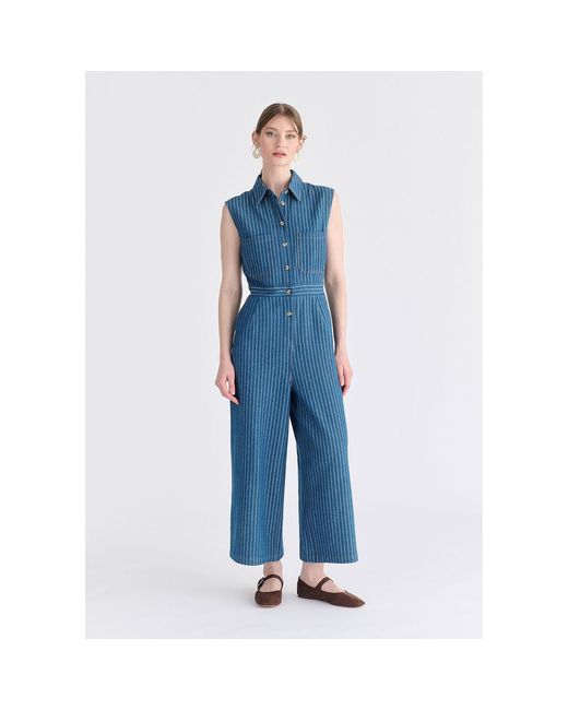 Paisie Blue Wide Leg Denim Jumpsuits