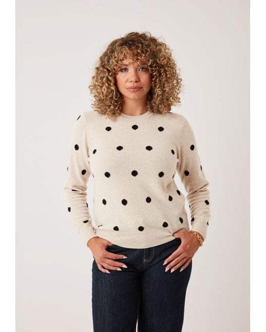 Loop Cashmere Natural Neutrals Intarsia Spot Crew Neck Sweater