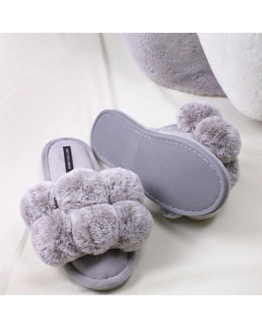 Pretty You London Purple Dolly Fun Pom Slider Slippers