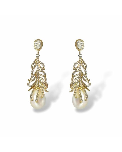 Ninemoo Metallic Golden Feather Baroque Pearl Earrings