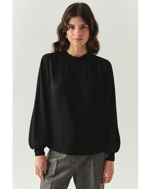 Exquise Black Regular High Neck Blouse