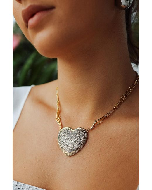 Adriana Pappas Designs Metallic Chained Pave Heart Necklace