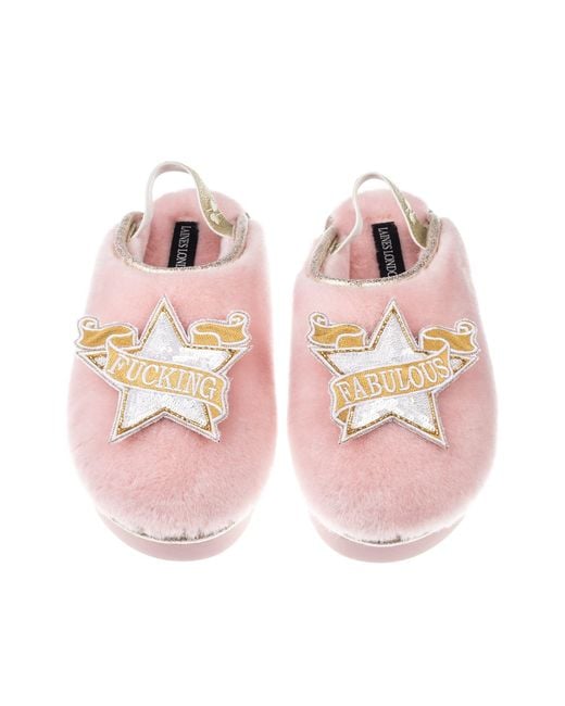 Laines London Pink Flatform Cloud Closed Toe Slippers With Fucking Fabulous Brooches