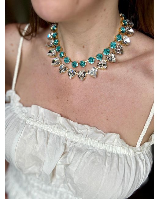 Laura Gray Metallic Grace Diamond Crystal Heart Necklace