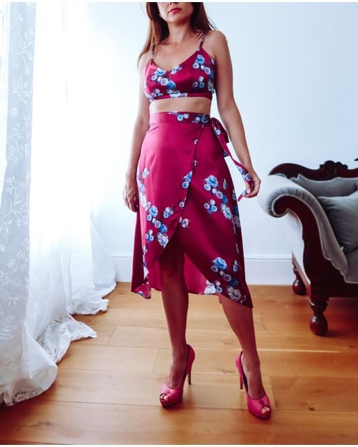 Sophie Cameron Davies Purple Peony Silk Wrap Skirt