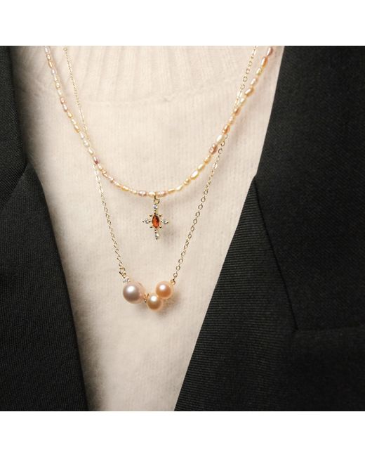 Ninemoo Metallic Crimson Cross Pearl Necklace