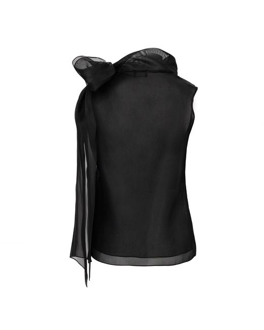 Lita Couture Black Short-Sleeve Sheer Bow Blouse