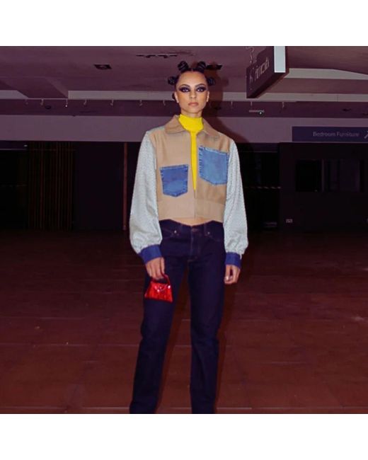 Couture to Your Door Blue Neutrals Upholstery Upcycled X Denim Jacket