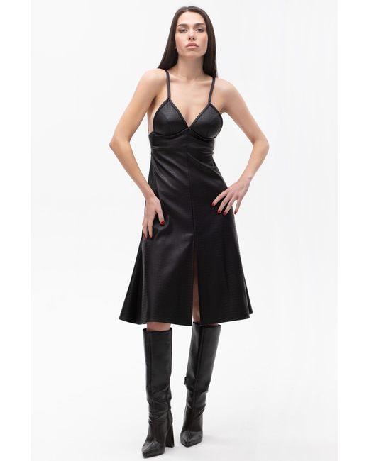 Maison Bogomil Black Strappy Faux Leather Midi Dress