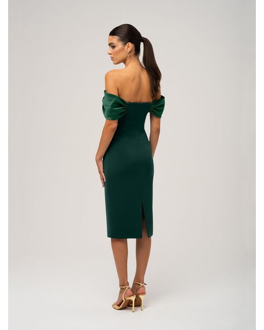 Tia Dorraine Green Steel Confidence Off-Shoulder Midi Dress, Dark