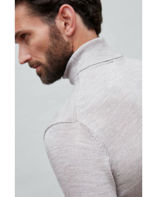Paul James Knitwear Gray Neutrals Extra Fine Merino Wool Westonn Roll Neck Jumper for men