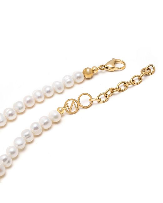 Nialaya Metallic Evil Eye Pearl Necklace for men