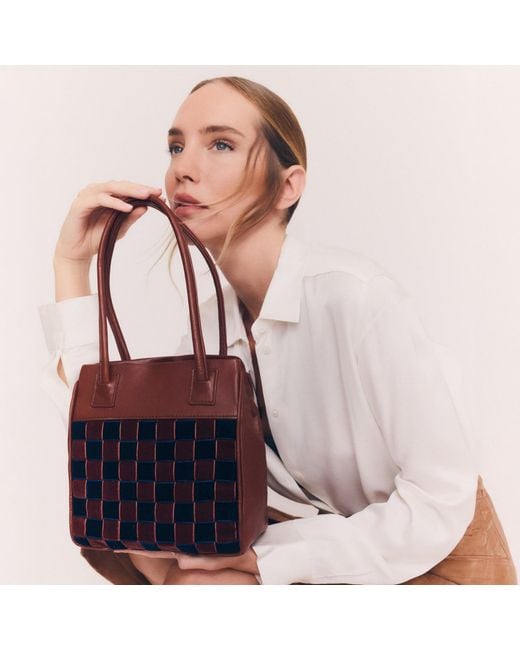 Velvet Atelier Brown Pat Shoulder Bag